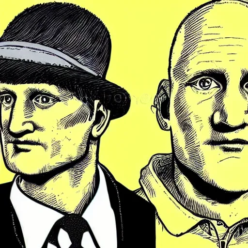 Image similar to a portrait illustration of Woody Harrelson drawn by ROBERT CRUMB