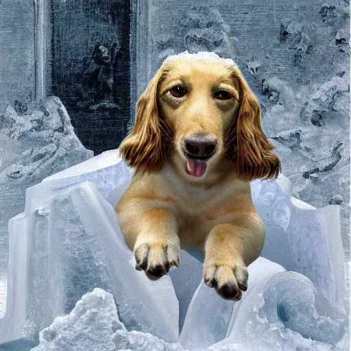 Prompt: dog made of ice, renaissance painting