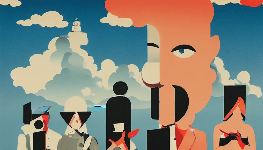 Image similar to Japan travel discoveries and sights explorations, a poster design for a contemporary graphic design exhibition, by Rene Magritte, Alex Yanes, Yoshio Awazu