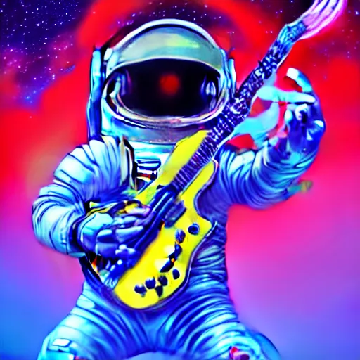 Image similar to wide angle full body of astronaut playing electro guitar, anime, manga, kim jung gi, irakli nadar, bright colors, stars shining, intricate linework, unreal engine 5 highly rendered, global illumination, radiant light, detailed, rendered, gorgeous, trending on artstation