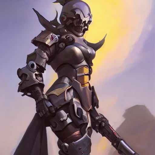 Image similar to greg manchess portrait painting of armored lady death as overwatch character, medium shot, asymmetrical, profile picture, organic painting, sunny day, matte painting, bold shapes, hard edges, street art, trending on artstation, by huang guangjian and gil elvgren and sachin teng