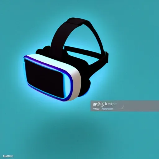 Prompt: icon of a virtual reality headset in light blue metallic iridescent, 3D render isometric perspective on dark background