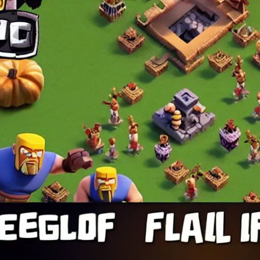 Prompt: clash of clans does a crossover event with fall guys, epic, pixar cartoon style