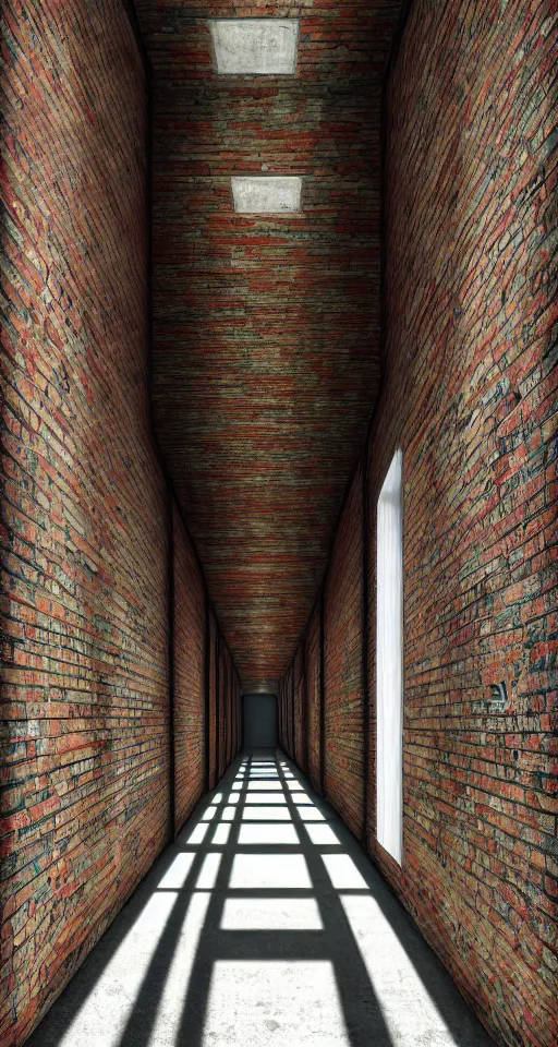 Image similar to a long colorful asylum hallway, one point perspective, vanishing point, symmetrical composition, rich colors, dramatic lighting, by lee madgwick, photorealistic, v - ray render 8 k uhd