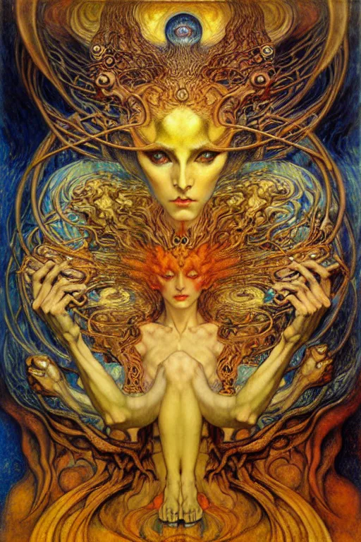 Image similar to Divine Chaos Engine by Karol Bak, Jean Delville, William Blake, Gustav Klimt, and Vincent Van Gogh, symbolist, visionary