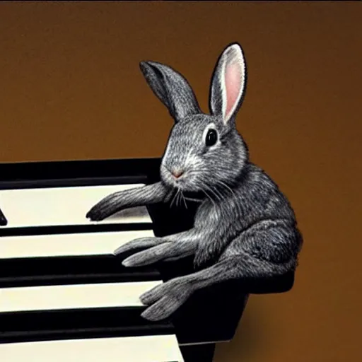 Prompt: a blind rabbit play the piano in the style of ray charles