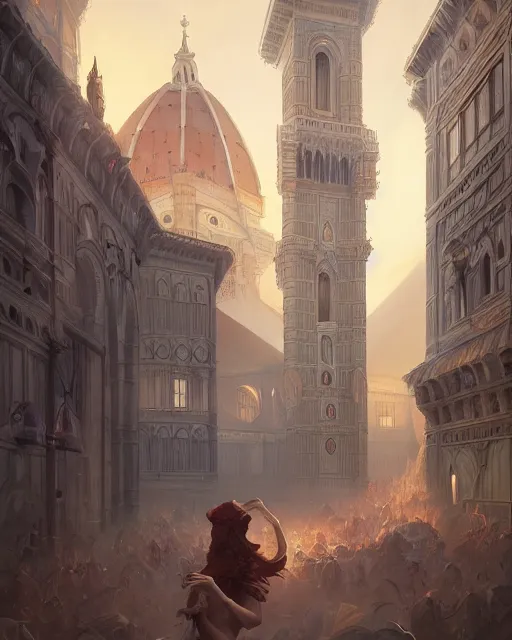 Image similar to renaissance florence by peter mohrbacher and dan mumford and nekro, cgsociety, volumetric light, 3 d render