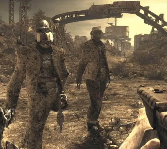 Image similar to Old Janusz Korwin-Mikke in the centre of a screenshot from the game Fallout: New Vegas (2010)