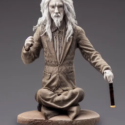 Image similar to highly detailed figure of a person with long white hair made of smoke coming out from a smoking pipe, meditation, photorealistic, intricate, elegant.