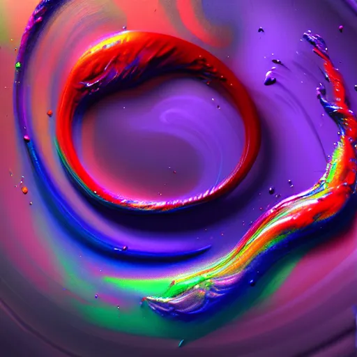 Prompt: paint pour, iridescent surface, swirling, color, smoke, fluid, highly detailed, behance, artstation