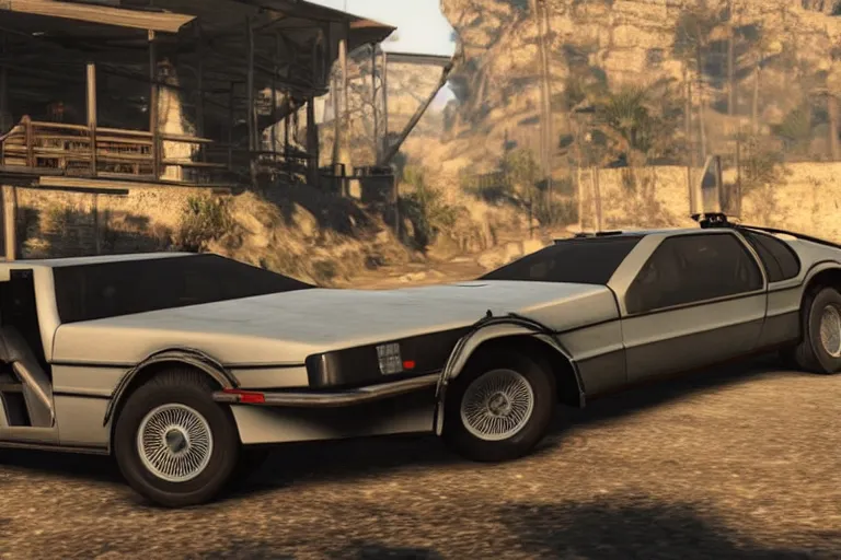 Image similar to photograph of a 1 9 2 2 delorean, by red dead redemption 2, by grand theft auto v