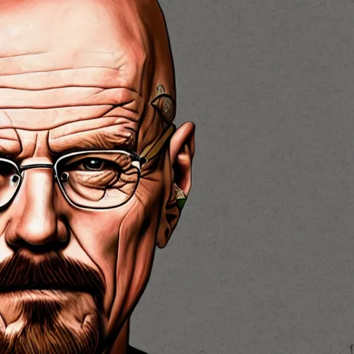 Image similar to a detailed portrait of walter white with face tattoos, art illustration, incredibly highly detailed and realistic, 8 k, sharp focus