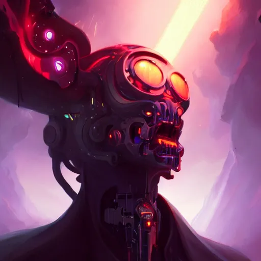 Prompt: a portrait of a cybernetic duke of hell, cyberpunk concept art by pete mohrbacher and wlop and artgerm and josan gonzalez, digital art, unreal engine 5, trending on artstation, deviantart, pinterest, rule of thirds, 4 k uhd image