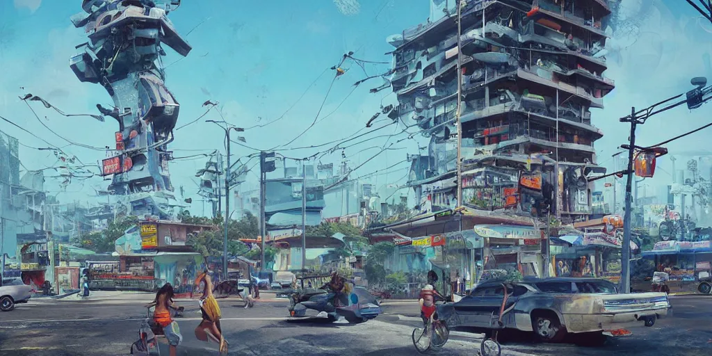 Image similar to a bangkok seaside street view with a giant weird creaturesimon stalenhag, highly detailed, digital art, realistic, trending on artstation, 4 k