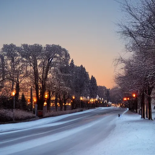 Image similar to small town, winter, dawn