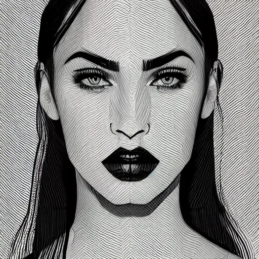 Image similar to “Megan Fox, portrait!!! Portrait based on doodles, scribbled lines, sketch by Liz Y Ahmet, monochrome, concept Art, million lines, white background, ultra detailed portrait, 4k resolution”