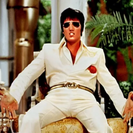 Image similar to elvis as tony montana in scarface