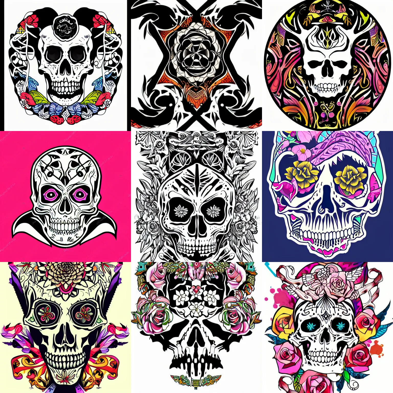 Prompt: bones tattoo design, vector art, colorful, very very very creative