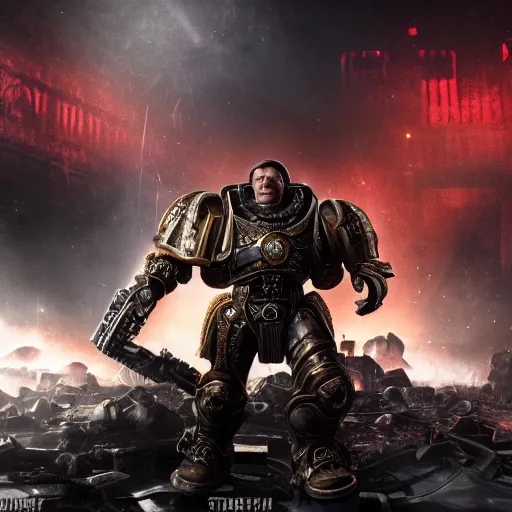 Image similar to Portrait of Haaland as the emperor of humanity from warhammer 40k in Gears of War, splash art, movie still, cinematic lighting, dramatic, octane render, long lens, shallow depth of field, bokeh, anamorphic lens flare, 8k, hyper detailed, 35mm film grain