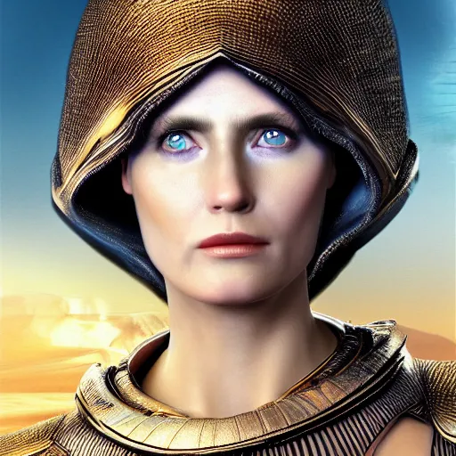 Image similar to lady Jessica from Dune photo realistic 4k extremely beautiful