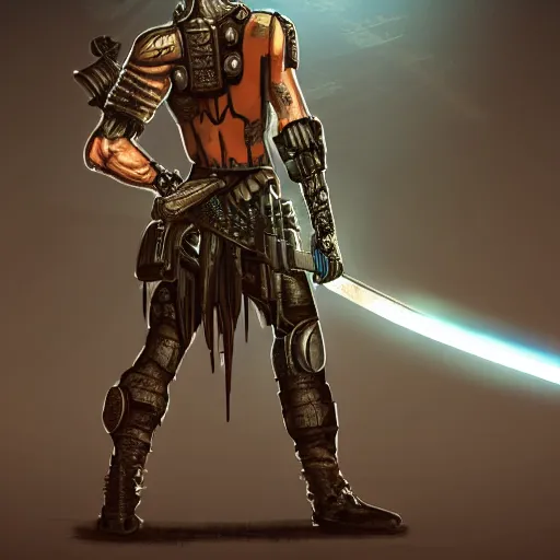 Image similar to cyberpunk warrior with fantasy sword