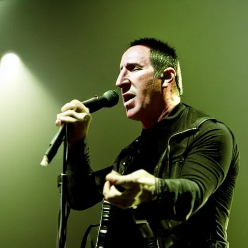 Prompt: Screaming Trent Reznor, singer songwriter NIN, ultrafine detail, high contrats, associated press photo, masterpiece