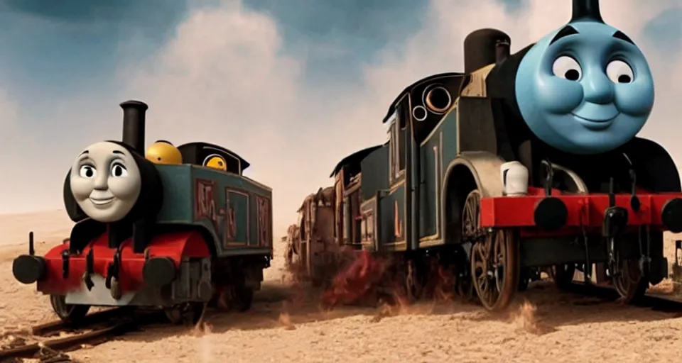 Image similar to still frame of Thomas the Tank Engine with fire in MAD MAX: FURY ROAD (2015)