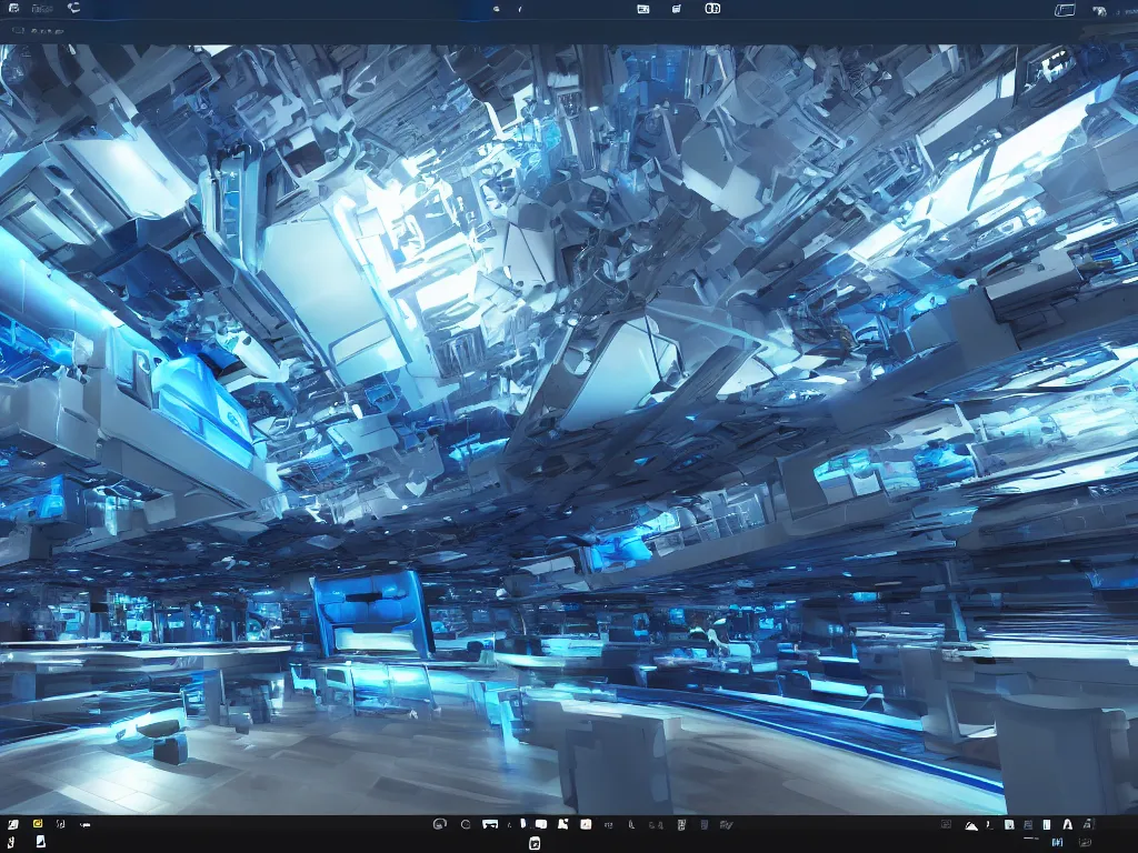 Image similar to a screenshot from a futuristic desktop with the blue color scheme