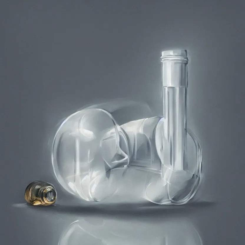 Image similar to concept art of luxury very modern dietary supplement with white liquid in a round transparent bottle with big black sticker on it, by aenaluck, artgerm and roberto ferri and greg rutkowski, light blue and white tones, digital painting, artstation, concept art, smooth, sharp foccus ilustration hq