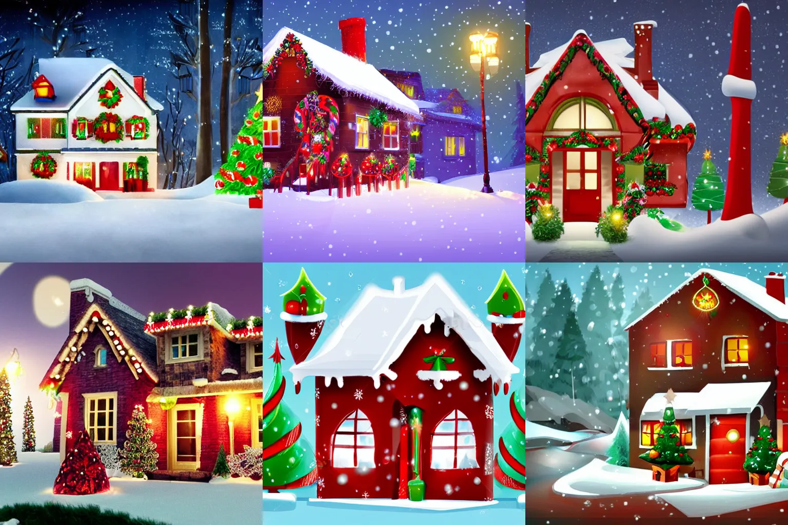 Prompt: Stylized house decorated with Christmas decorations, concept art