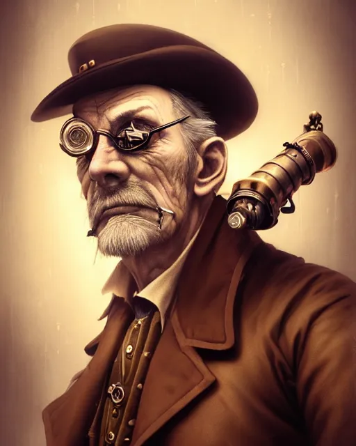 Image similar to steampunk old man portrait, handsome, steampunk hat, detective coat, steampunk monocle, smoking pipe, hyper realistic 3 d render by ilya kuvshinov, peter mohrbacher, greg rutkowski, ryohei hase, dramatic lighting, intricate, highly detailed, sharp focus, luminous, unreal engine, blender, deviant art, masterpiece, ray tracing