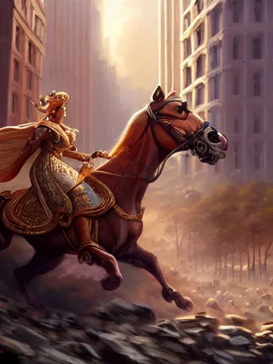 Image similar to a noble riding his chariot victorious into the city. intricate, elegant, highly detailed, digital painting, artstation, concept art, sharp focus, illustration, by justin gerard and artgerm, 8 k