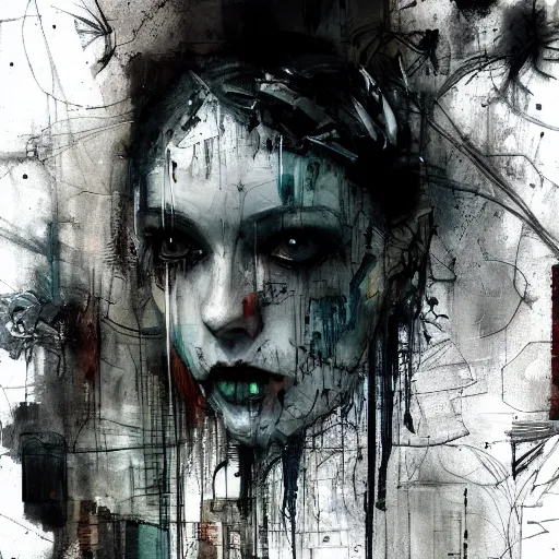 Image similar to screaming cyberpunk, wires, machines by emil melmoth zdzislaw belsinki craig mullins yoji shinkawa realistic render ominous detailed photo atmospheric by jeremy mann francis bacon and agnes cecile ink drips paint smears digital glitches glitchart