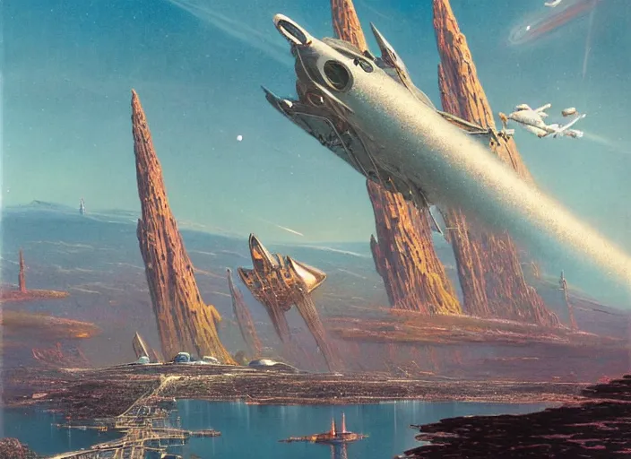 Image similar to a spaceport in a scenic landscape by bruce pennington