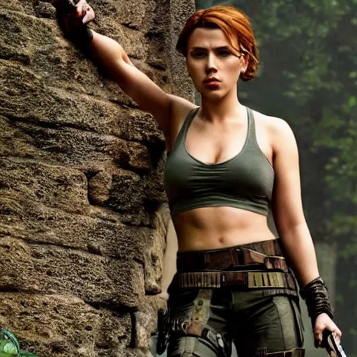 Image similar to elegant Scarlett Johansson as tomb raider