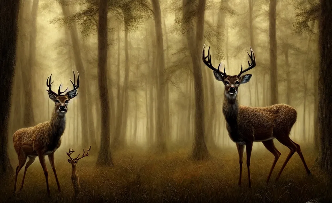 Image similar to epic professional digital art of hungry eyes woman deer in forest, faint atmospheric lighting, painted, intricate, detailed, by leesha hannigan, wayne haag, reyna rochin, ignacio fernandez rios, mark ryden, iris van herpen, best on artstation, cgsociety, epic, stunning, gorgeous, much wow, cinematic, masterpiece.