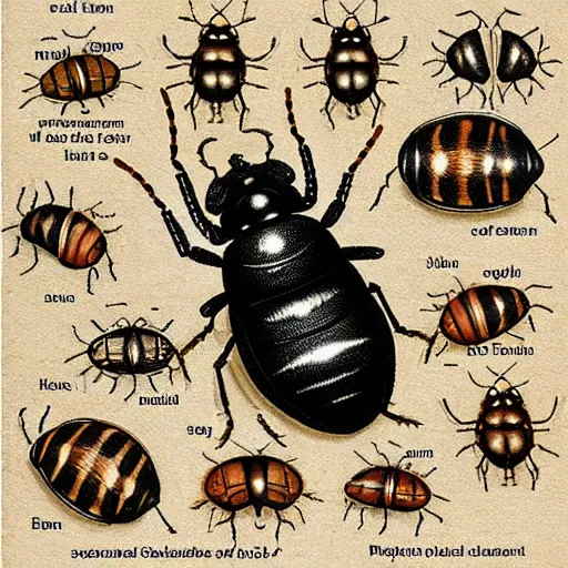 Image similar to gregor samsa transformed into a carpet beetle insect identification guide, highly detailed, photorealistic