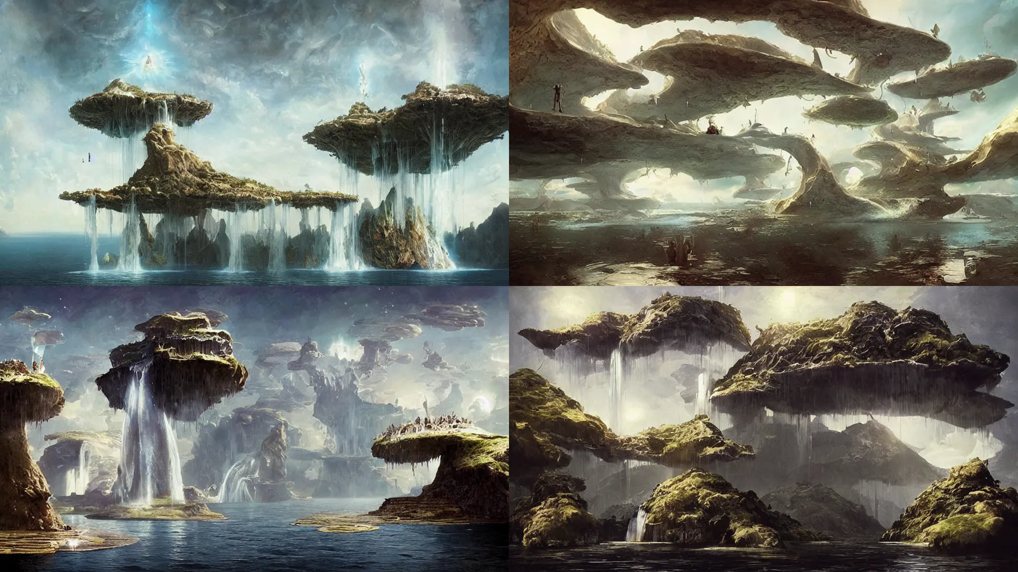 Prompt: floating islands with waterfalls connecting each other, whimsical surrealism, dream recording, deep - space imaging, fantastical setting, art by salvador dali, by greg rutkowski