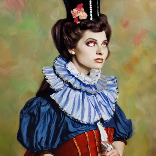 Image similar to A portrait of Alice from Wonderland, oil painting, majestic, detailed, high resolution