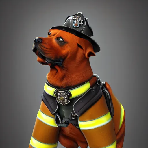 Prompt: Rottweiler Firefighter, artstation, award winning masterpiece, very detailed,