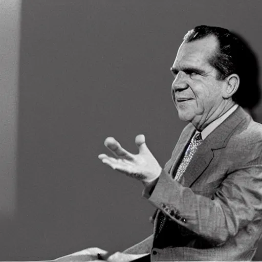 Prompt: an award winning photograph of Richard Nixon as the space fetus from 2001 a Space Odyssey