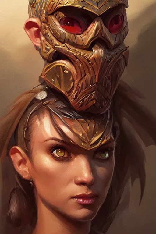 Image similar to tiki head, d & d, fantasy, portrait, highly detailed, headshot, digital painting, trending on artstation, concept art, sharp focus, illustration, art by artgerm and greg rutkowski and magali villeneuve