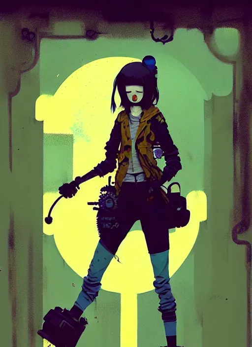 Image similar to highly detailed portrait of a moody sewerpunk young adult muppet lady by atey ghailan, by greg rutkowski, by greg, tocchini, by james gilleard, by joe fenton, by kaethe butcher, gradient yellow, black, brown and cyan color scheme, grunge aesthetic!!! ( ( graffiti tag city background ) )