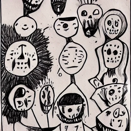 Image similar to abstract children’s drawing of the end of the world., horror,