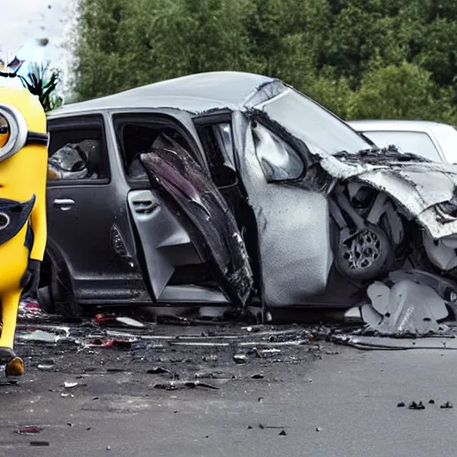 Prompt: minion car crash