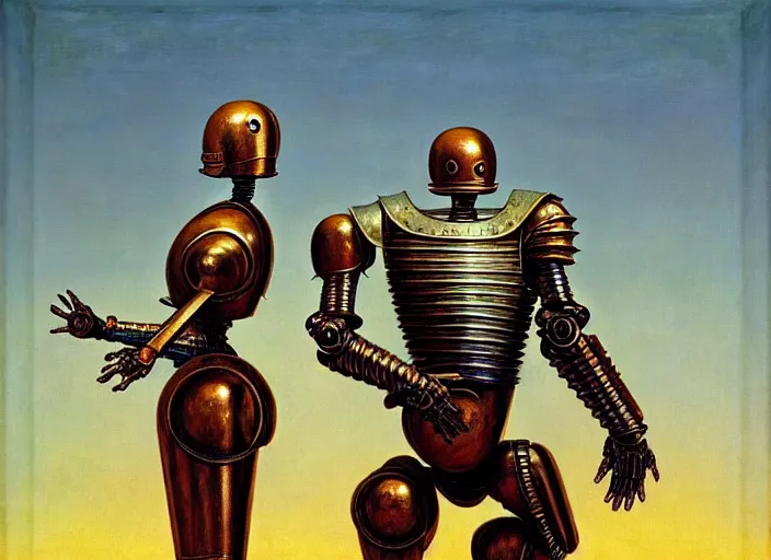 Image similar to knight in armor dance in style robot dance, rome, highly detailed, soft lighting, elegant, works by edward hopper and james gillard, zdislaw beksinski, stephen outram, andreas m wiese, highly detailed