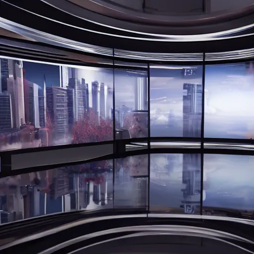 Image similar to TV news studio background, unreal engine, hyper realism, high detailed, 8k,