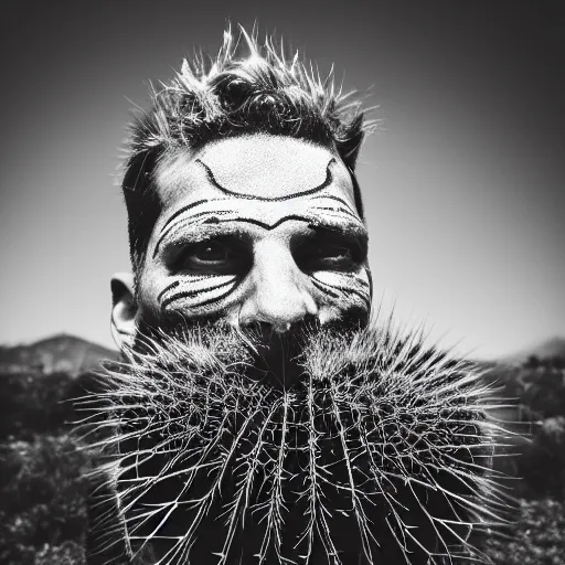 Image similar to cactus grown on man's face instead of beards, 5 0 mm