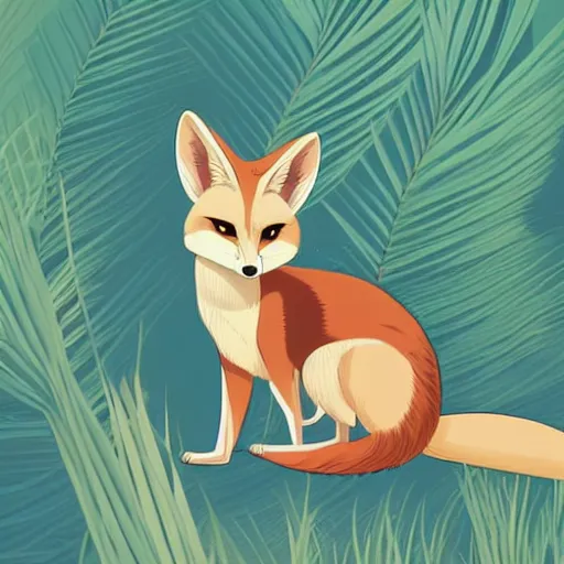 Image similar to fennec fox, clean cel shaded vector art. shutterstock. behance hd by lois van baarle, artgerm, helen huang, by makoto shinkai and ilya kuvshinov, rossdraws, illustration, foolish, palm trees, studio ghibli