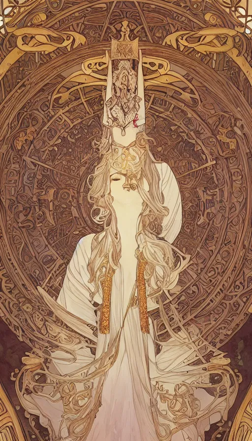 Image similar to soldiers in white armor, highly detailed, very intricate, art nouveau, gold filigree, left right symmetry, tarot concept art watercolor illustration by mandy jurgens and alphonse mucha and alena aenami, featured on artstation